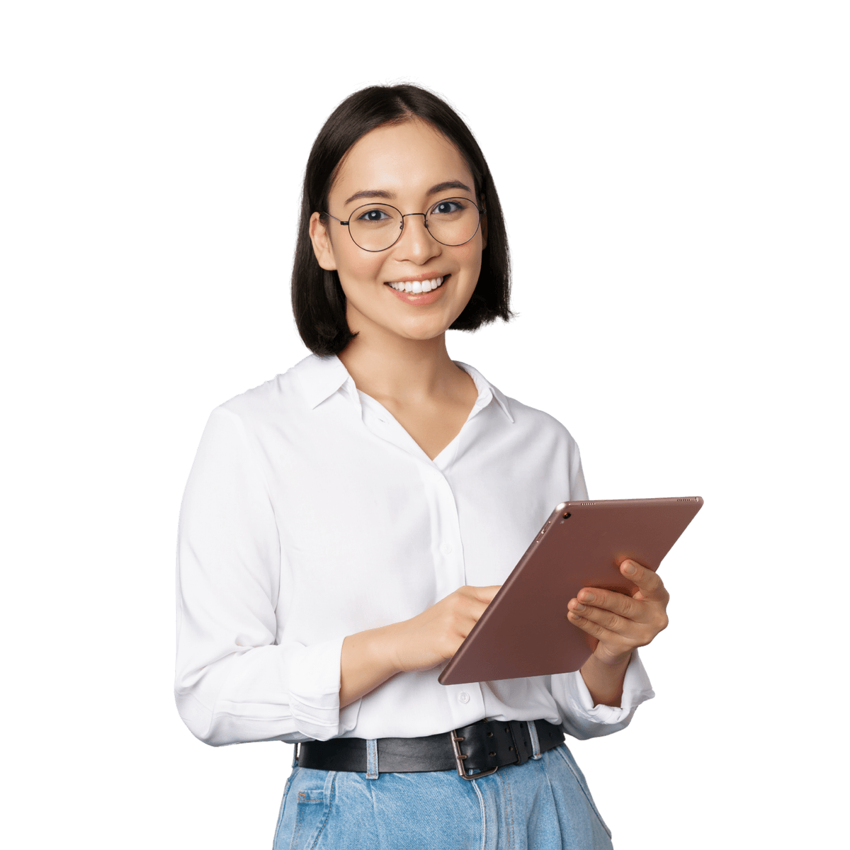 Woman holding a tablet